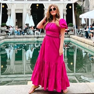 OFF-SHOULDER BOWKNOT CROP TOP AND FLARE SKIRT SET IN MAGENTA